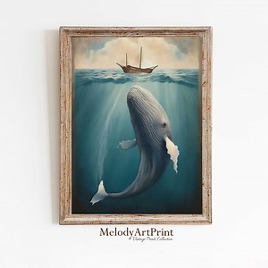 Whale and Ship Vintage Art Print: Ocean Wall Decor (digital Download) - Etsy