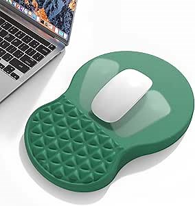 Ergonomic Mouse Pad Wrist Support with Massage Design, Pain Relief Mousepad with Wrist Rest, Memory Foam & Non-Slip PU Base, Computer Mouse Pads for Desk, Office & Home（Medium Green）
