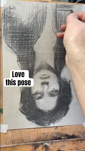 The secret behind Upside pose, Charcoal Drawing Portrait 🙈❤️
