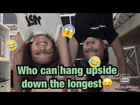 Who can HANG UPSIDE DOWN the LONGEST ( nearly died) | Cleo&Mia
