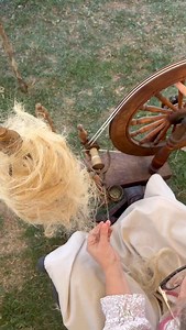 Another glimpse at me spinning flax into linen on a traditional Saxony wheel (or “flax wheel”). This spinning wheel is a part of the Warrior Run Fort Freeland Heritage Society collection, and it’s dated 1814. I have dressed the distaff with flax we’ve processed at our annual Heritage Days. ✨ I grow flax for fiber on my farm, and every year my apprentices and I demonstrate the entire process from seed to fabric. We also live it out in our own homes, though none of us grow all our clothes. 😅 #fla