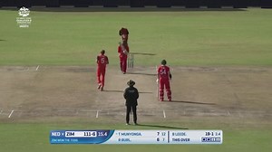 On target from Bas de Leede 🎯 Watch the ICC Men's #T20WorldCup Qualifier B Final LIVE on https://ICC.tv (in select regions) and FanCode (in the sub-continent) 📺 | ICC - International Cricket Council