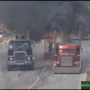 Cabover International vs Conventional Peterbilt drag race up hill at the 2024 Great Lakes Big Rig Challenge #cabover #oldschoolcool #semikdragracing #diesel #largecars | BUILT Diesel MAFIA