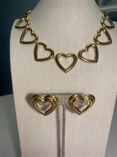 Avon Unmarked Vintage Jewelry Gold Tone Open Heart Necklace and Pierced Earrings Set - Etsy