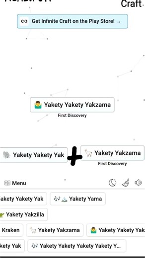 denovo‽ receita: yakeyy yakety yak + yakety yakzama #infinitecraft #firstdescovery #animation #naofl