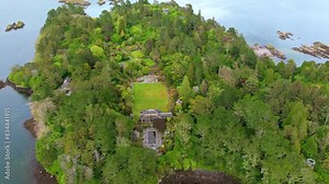 Ireland Epic locations drone flyover of beautiful Garnish Island,romantic gardens on a little island in Bantry Bay in West Cork the beauty of the Wild Atlantic Way