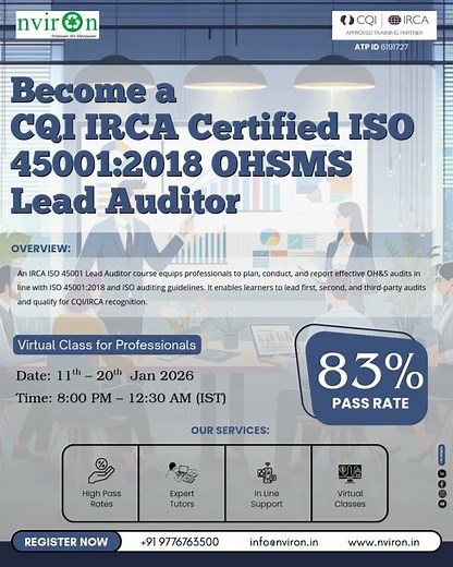 CQI IRCA ISO 45001:2018 Lead Auditor Course | OHSMS Auditor Training | Nviron