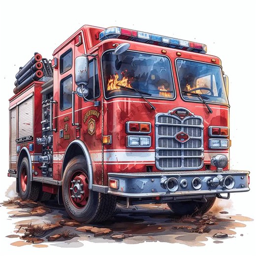 Fire Truck PNG Clipart, 53 Vintage Fire Engine Transpasrent BG Illustration, Firefighter Vehicle Digital Craft Images, Commercial Use - Etsy