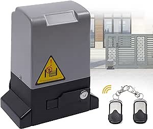 Automatic Sliding Gate Opener with 2 Remote Controls, Electric Auto Driveway Remote Opener System with Remote Control Door Tooth Strip