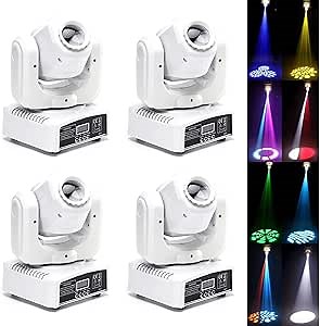 Moving Head DJ Lights, U`King 50W LED Moving Head Light with 7 Gobos 7 Colors Stage Lighting White Beam Spotlight by DMX512 and Sound Activated for Wedding DJ Disco Live Show Church Bar (Set of 4)