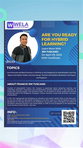 IT'S FREE! Register here: https://tinyurl.com/WelaForHybridWebinarThis webinar series is for school leaders who are consideringnor starting a blended school transformation. Join us with Jim Tuscano on Wela's