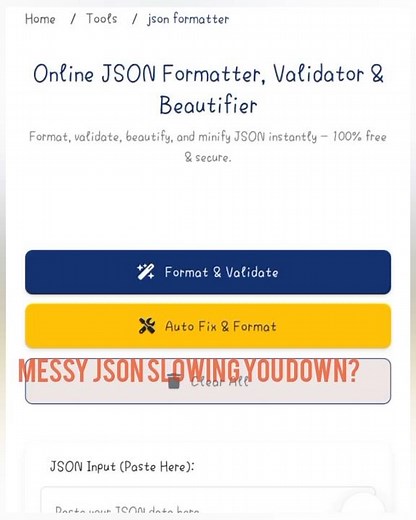 Fix Messy JSON in 1 Click 🔥 | Free JSON Formatter Tool for Developers. #dailycodetiols