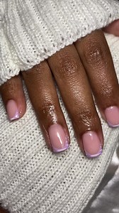 Short Nails with Rubber Base: French Tips & Pink/Lilac Color
