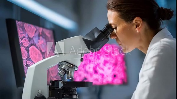 Scientist conducts detailed examination of tissue cells using advanced microscope in modern laboratory environment