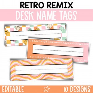 Retro Desk Name Plates for Students / Editable Desk Name Tags for Students