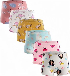 BKSDUEH Kids Little Girls Underwear Toddler Baby Boyshort 100% Cotton Soft Briefs Panties Cartoon Big Girls Undies 1-10 Years (Pack of 6)