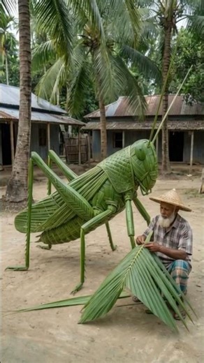 Giant Grasshopper made of woven Coconut Leaves! 🦗🌴