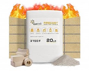 FireCast Castable Refractory Cement Mix 3110 Degree Fahrenheit 20 Lbs High Temperature Heat Resistant Fireproof Mortar Build Repair Pizza Oven Fire Places Forge Kiln Stove