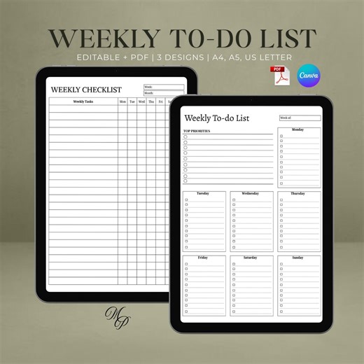 Weekly To-do List Printable | Minimal Task Planner, Weekly Checklist, Productivity Organizer PDF - Etsy