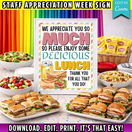 Teacher & Staff Appreciation Lunch Sign Printable | 8x10 Breakroom Decor | Thank You Teachers Sign | Editable Canva Template - Etsy