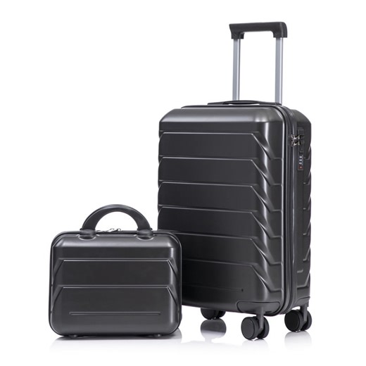 14"/20" 2 pcs/set in ABS Spinner Wheel Luggage, with Combination Lock,14" Cosmetic Case, Dark Gray