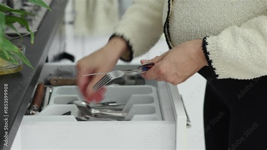 Woman cleans kitchen at home, wipes cabinets and shelves,places plates, rinses cloth, moves muffins into container.Pregnant female rests,drinks water,wipes kitchen counter and puts spoons into drawer.