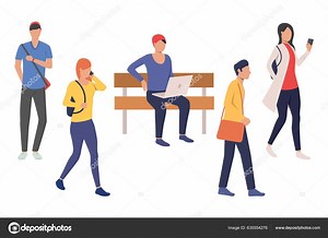 Set University Student Campus Flat Cartoon Characters Hurrying Class Vector