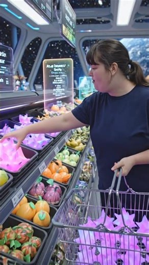 Me grocery shopping at an alien supermarket in space