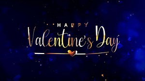 Happy Valentines Day gold text on blue background