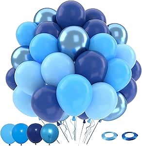 Patimate Blue Balloons Set, 50 pcs 12 inch Metallic Navy Blue, Pastel Light Blue Latex Balloons Kit for Happy Birthday Baby Shower Wedding Party Decorations for Men Boy