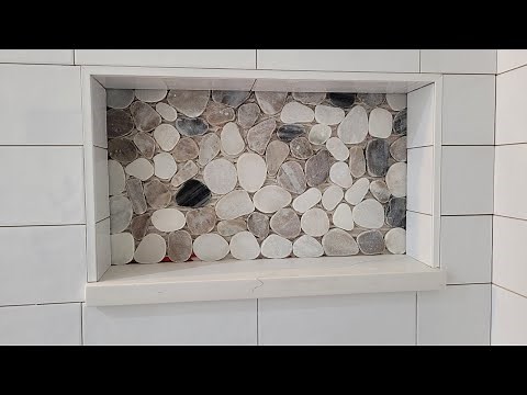 How To Tile Shower Niche With Pebble Stone & Quartz Base
