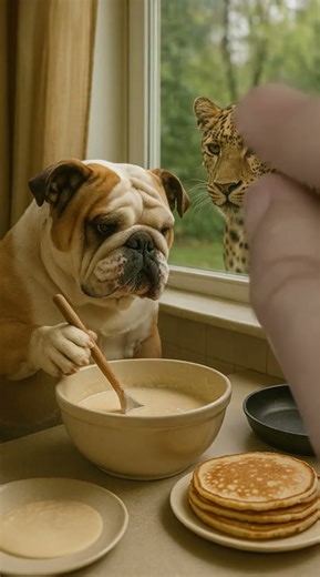 🐶🥞 When Breakfast Meets the Wild: Bulldog vs. Leopard!
