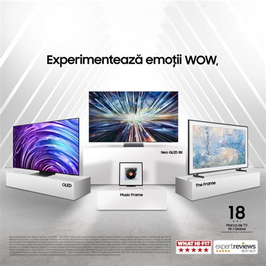 368K views · 41 reactions | Mai multe emoții WOW, ca niciodată, cu noua gamă de televizoare Samsung AI TV cu inteligență artificială și sistemul audio Music Frame朗 Precomandă acum și ai parte de 3 ani garanție suplimentară și soundbar cadou! ➡ https://www.samsung.com/ua/moldova/tvs/pre-order/md/ | Samsung | Facebook