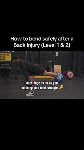 Most people with back pain don’t know how to hinge properly They often times bend straight at their back which puts all the pressure and stress on it. You must learn to hinge at your hips so that your glutes/hips and hamstrings are also taking on some of the load. Your entire body should work as a unit so that the stress is distributed to supporting muscle groups instead of just putting all the stress on your back.