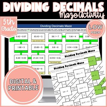 Dividing Decimals Maze | Printable Worksheet & Digital Decimal Division Activity