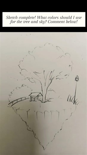 Floating Island Sketch ✏️ A dreamy landscape taking shape… wait for the magical colors in Part 2! 🎨🌙