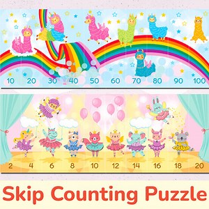 Skip Counting Puzzle: Count by 2s, 5s, 10s, Hands-On Number Sequencing Activity