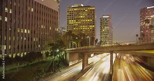 Time lapse of the 110 freeway heading through Downtown Los Angeles at night. Stock Video