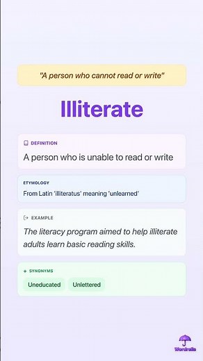 ILLITERATE: A person who cannot read or write | One Word Substitute | Wordrella