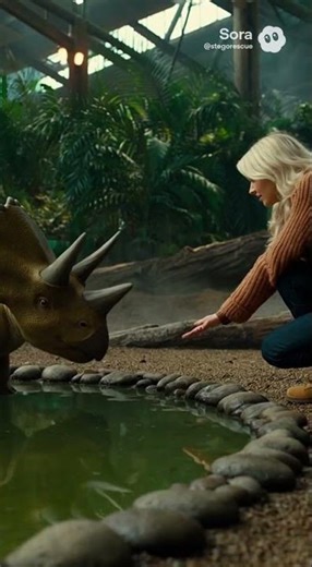A Baby Triceratops Learning to Step Into Water #Triceratops
