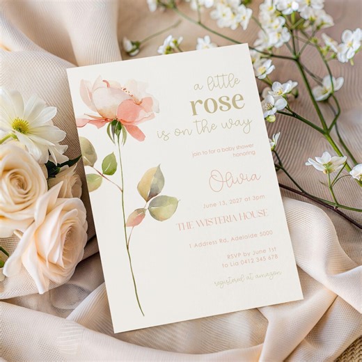Watercolor Rose Baby Shower Invitation: Blush Floral, Girl Invite (canva Template) - Etsy