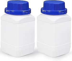 Plastic Bottles Wide Mouth 20oz/600ml, Reagent Sample Bottle for Liquids Solids Storage, Leakproof Laboratory Chemical Containers with Caps (White, 2 Pcs)