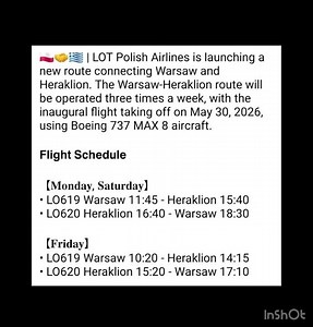 Lot polish 🇵🇱 airlines is launching a new route Warsaw-Heraklion