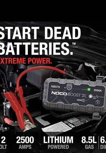 NOCO Boost X GBX75: 2500A UltraSafe Jump Starter - 12V Lithium Battery Booster Pack, Portable Jump Box, Power Bank & Jumper Cables - for 8.5L Gas and 6.5L Diesel Engines @noco #jumpstarter #travel #roadtrip #viral #safty