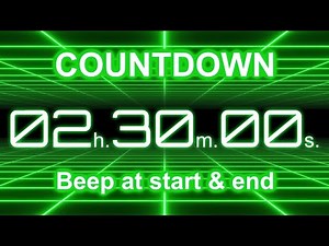 2 Hour 30 Minute Countdown Timer | Start/End Beeps | Neon Green Grid | 4K