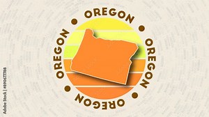 Oregon logo intro. Badge with the circular name and map of us state. Classy Oregon round logo animation.