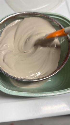 This is how I make my clay slip for slip trailing: first I collect trimmings, dry them, add water, blend with a hand blender, and filter it all through a metal sieve. I store it a little thick and add water to the bulb every once and a while, it’s easier to add water then to add more clay if it’s too thin. 💕 Thinking of doing a pottery tip once or twice a week, is there anything specific you guys are curious about? #potterystudio #sliptrailing #potterytipsandtricks #potteryhowto #clayslip | Lit