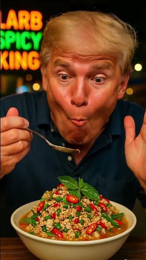 POV: Trump Tries Super Spicy Thai Larb and the Chili Hits Instantly 🌶️🔥🇹🇭