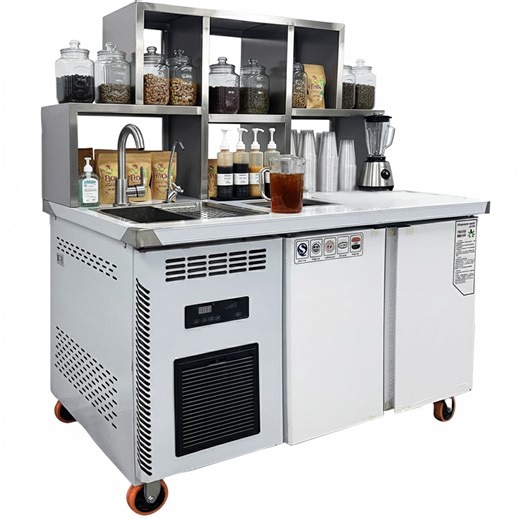 48" Bubble Tea Workstation Refrigerator, Commercial Boba Prep Station with Sink, Cold Well & Undercounter Cooler, 110V Stainless Steel Bar Station