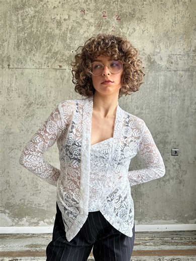 Vintage 80s Lace Blouse in White, Sheer Blouse - Etsy